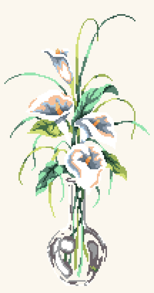 Rabbit Ears and Flower Cross Stitch Pattern PDF, Medium Floral Embroidery Chart, DMC 23 Colors, 59 x 87 Stitches, Instant Download