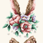 Rabbit Ears and Flower Cross Stitch Pattern PDF, Medium Floral Embroidery Chart, DMC 23 Colors, 59 x 87 Stitches, Instant Download