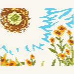 Cartoon Flower Sunflower II Cross Stitch Pattern PDF, Easy Floral Embroidery Chart, DMC 9 Colors, 83 x 68 Stitches, Instant Download