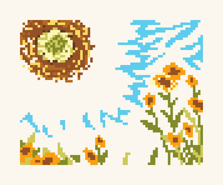 Cartoon Flower Sunflower II Cross Stitch Pattern PDF, Easy Floral Embroidery Chart, DMC 9 Colors, 83 x 68 Stitches, Instant Download