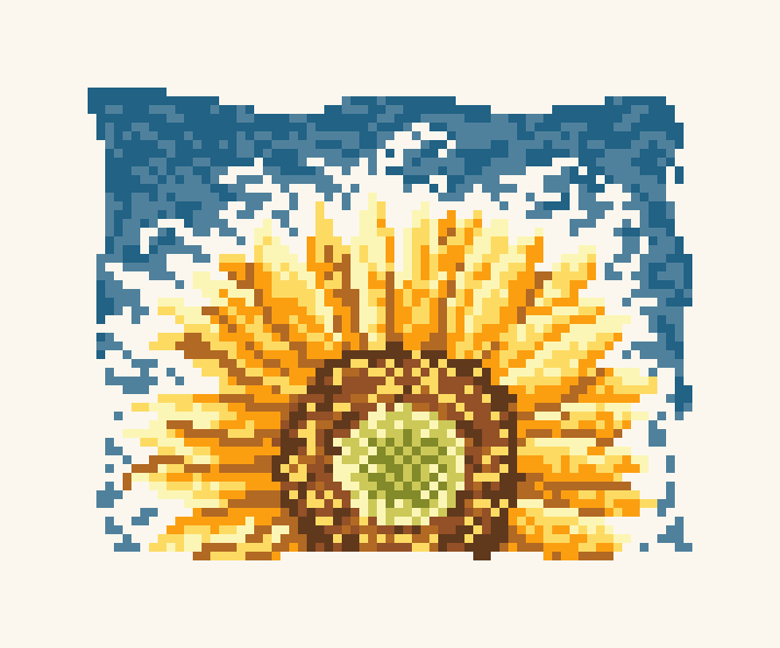Cartoon Flower Sunflower IV Cross Stitch Pattern PDF, Easy Floral Embroidery Chart, DMC 10 Colors, 83 x 68 Stitches, Instant Download
